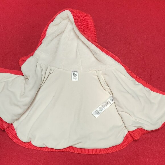 Carter's Red Cable Knit Sweater Baby Cape - Size 18M - Picture 2 of 4